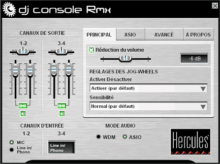 Remark: you must set DJ Console Rmx Mic as input 1-2 AFTER starting VirtualDJ, (since starting VirtualDJ 5 DJC sets the Line-In as input on channel 1-2).