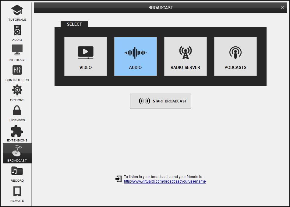 DJ Software - VirtualDJ - User Manual - Settings - Broadcast