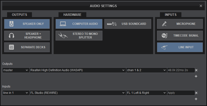 VirtualDJ - User Manual - Settings - Audio Setup - Rewire